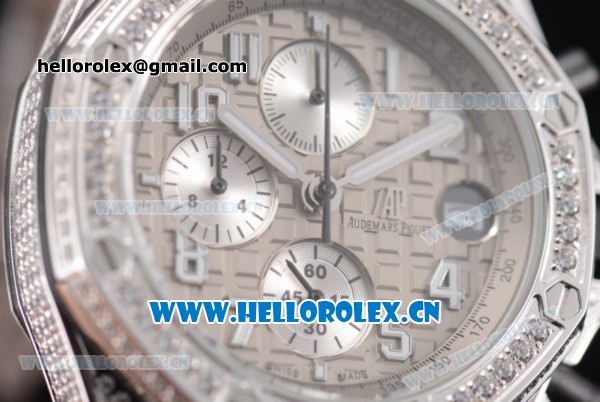 Audemars Piguet Royal Oak Offshore Seiko VK67 Quartz Steel/Diamonds Case with Arabic Numeral Markers and Grey Dial - Click Image to Close